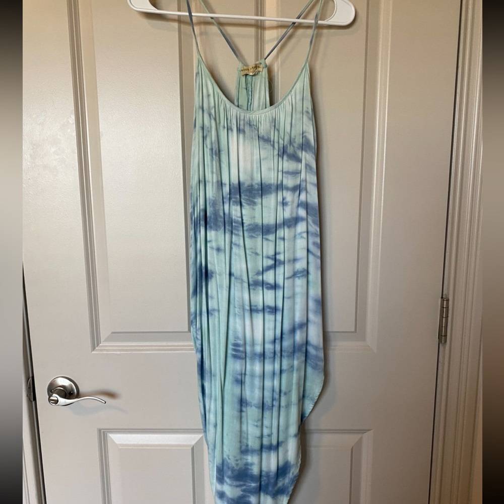 Blue Tie-Dye Halter Dress